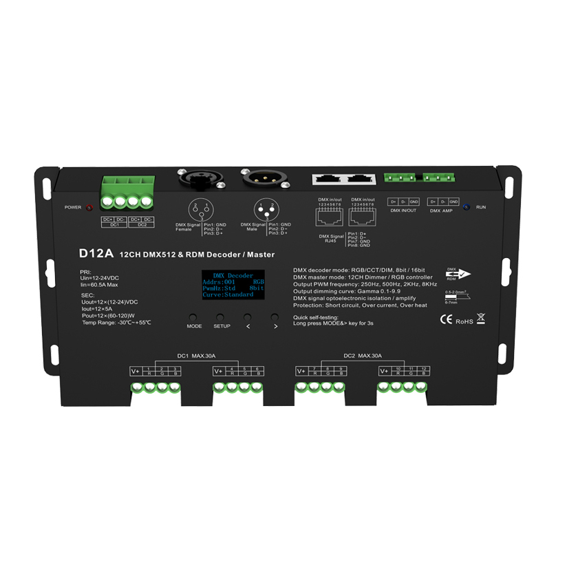 OLED 12-24VDC Constant voltage IP20 CV DMX Decoder D12A OLED 12-24VDC Constant voltage IP20 CV DMX Decoder D12A